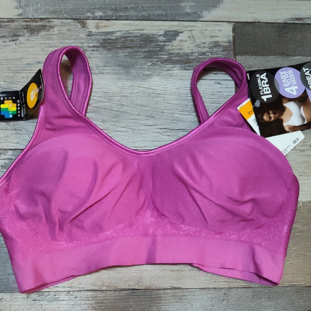 5/$25 SALE Bali Wire-free Light Padding Seamless Wireless Sports Bra Bright Pink